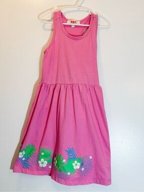 Vintage 90s Monkey Bars Zellers Pink Hawaiian Border Skater Cami Dress 6X Summer